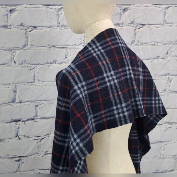 Burberry Vintage Scarf Navy Check 100% Lambswool England 90s Y2K 60" x 11" - Picture 7 of 13